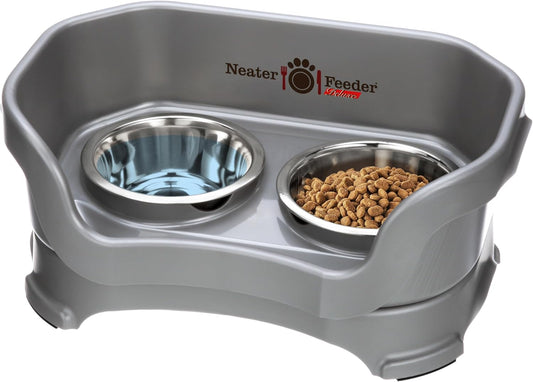 Neater Feeder Deluxe Mess Proof Cat Bowls Elevated for All Breeds – Made in USA – No Spill Raised Bowls for Indoor Cats – Stainless Steel Food and Water Bowl Set, Pet Dish Feeding Station, Grey