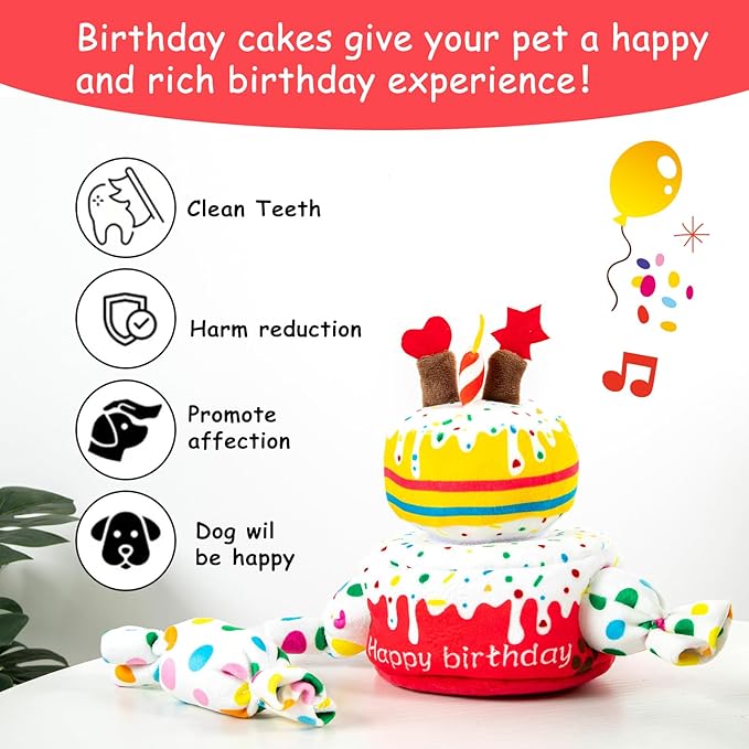Hollypet Hide and Seek Squeaky Dog Toy, Designed Interactive Puzzle Plush Stuffed Puppy Toys，Cake