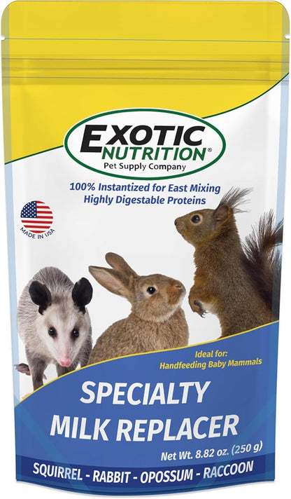 Exotic Nutrition Specialty Milk Replacer 8.8 Oz - - Healthy Powdered Formula - Ideal for Squirrel, Rabbit, Opossum, Raccoon