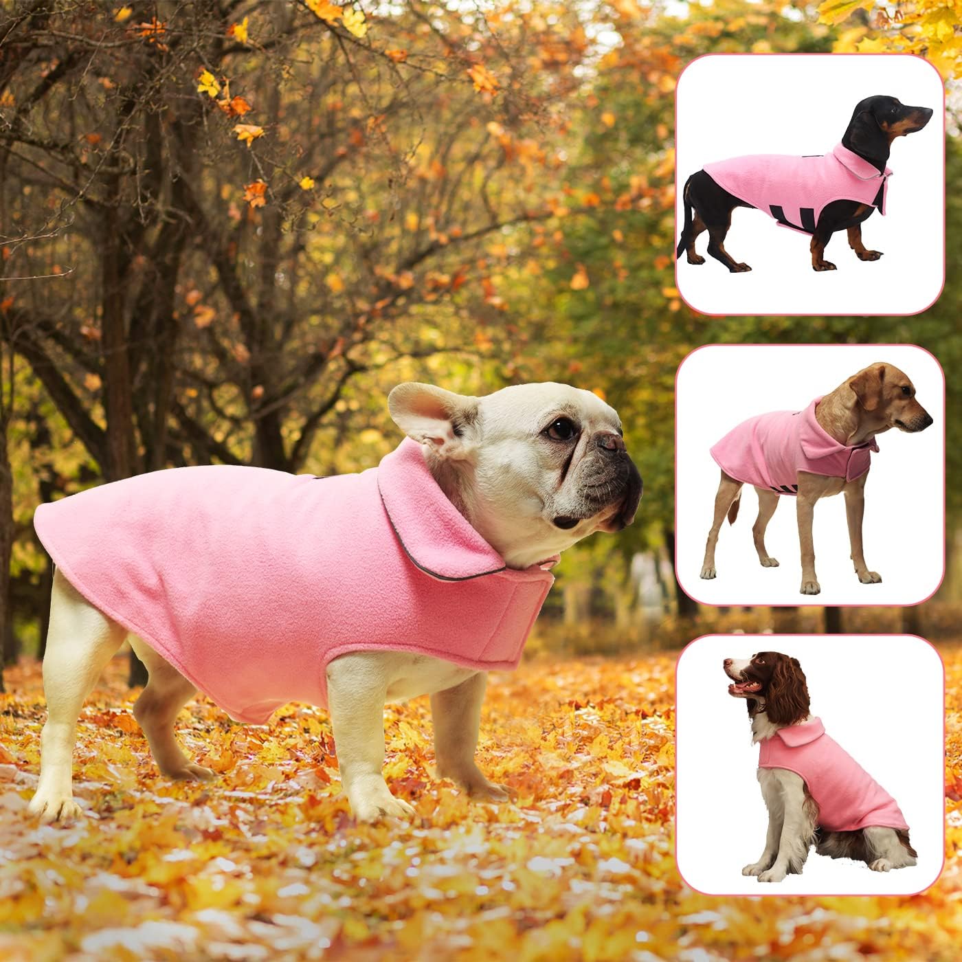 Fleece Dog Coat Winter Pet Jacket Reflective for Cold Weather for Large Medium Small Dogs(Pink,S)