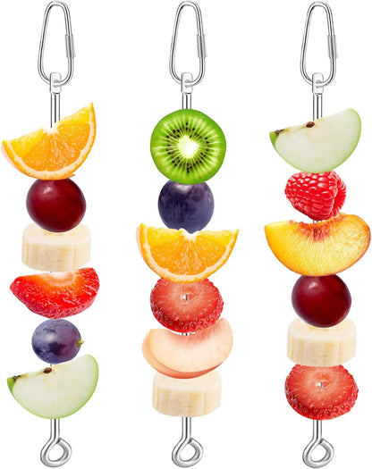 3 Pcs Bird Food Holder for Cage, Parrot Food Treat Skewer Hanging Fruit Vegetable, Stainless Steel Bird Foraging Toy for Cockatiel Parakeet Budgie Macaw Small Animals Feeder -Silvery, 3 Pcs