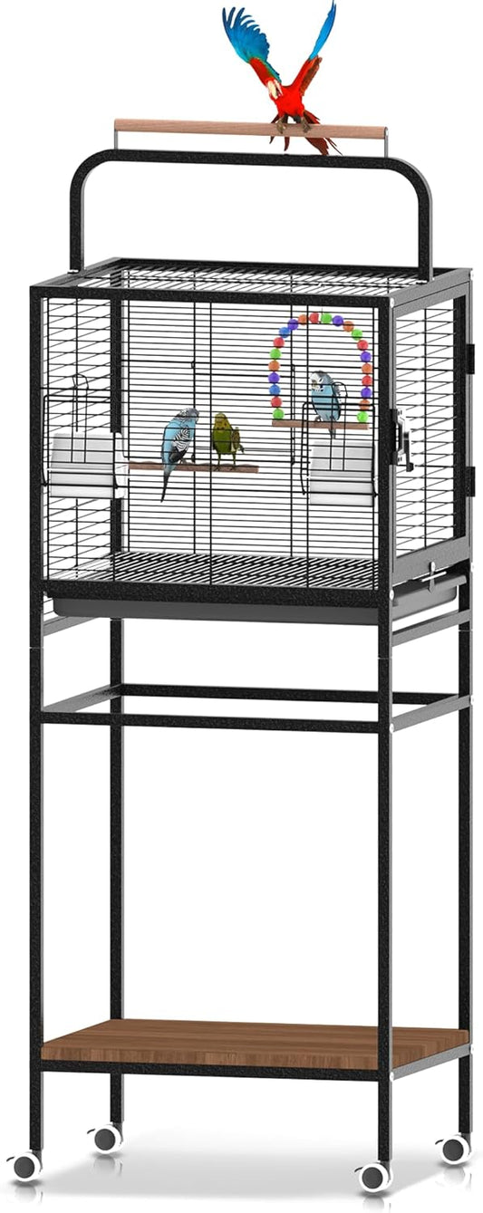 Bird Wrought Iron Cage, Home Style Detachable Travel Birdcage for Small and Medium Birds Parrots Lovebird Conures Cockatiel,Black,52-Inch