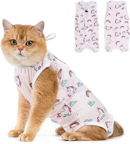 Avont Cat Recovery Suit - Kitten Onesie for Cats After Surgery, Cone of Shame Alternative Surgical Spay Suit for Female Cat, Post-Surgery or Skin Diseases Protection -Rainbow(M+)