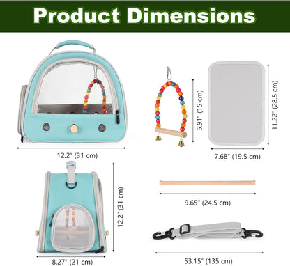 Portable Parrot Travel Cage Carrier with Small Swing Toy&Cage Colorful Toys Set Small Bird Parakeet Bag with Standing Perch Bird Carry Transport Bag (Green, Carreir/Swing)