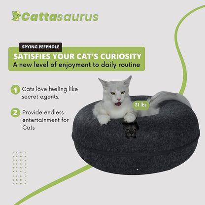 Cattasaurus Peekaboo Cat Cave, Extra Spacious for Multiple & Large Cats 12+ lbs, Scratch Detachable Beds for Indoor Cats, Washable Tunnel Bed, Comfy Cat Donut Tunnel (Light Gray+Dark Gray, Jumbo)