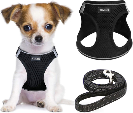 YIMEIS Dog Harness and Leash Set, No Pull Soft Mesh Pet Harness, Reflective Adjustable Puppy Vest for Small Medium Large Dogs, Cats (Black, X-Small (Pack of 1))