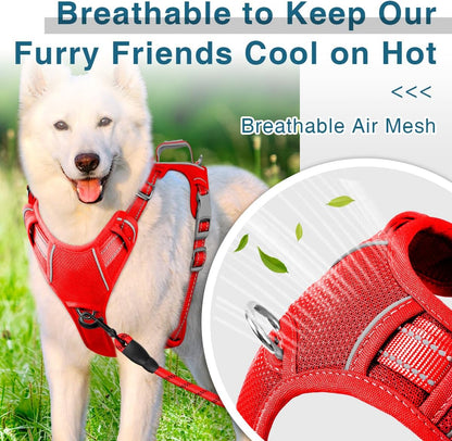 BARKBAY Dog Harness No Pull with ID Tag Pocket - Heavy Duty, Reflective, Easy Control for Large Dogs(Red,XL)
