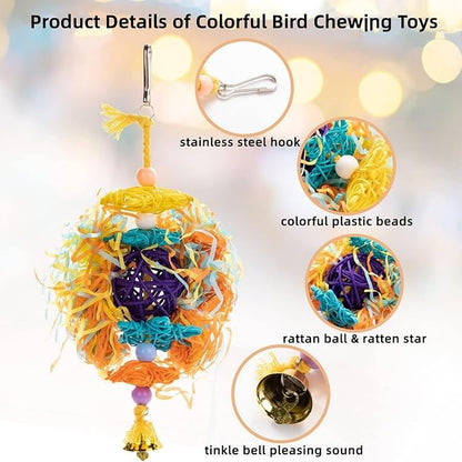 Lyellfe 7 Pieces Bird Chewing Toys, Bird Toys for Parakeets, Colorful Wood Parrot Foraging Shredder Toy Swing Hanging for Cockatiels, Budgerigar, Conures, Finches
