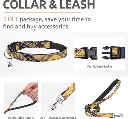 PUPTECK Adjustable Dog Harness Collar and Leash Set Step in No Pull Pet Harness for Small Medium Dogs Puppy and Cats Outdoor Walking Running, Soft Mesh Padded Reflective Vest Harnesses, Yellow, XXS