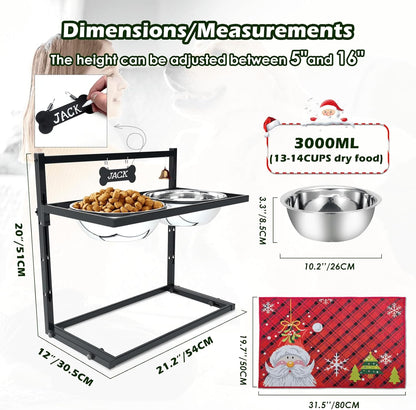 SHAINFUN Christmas Elevated Dog Bowls for Large Breeds with Mat, Adjustable Height, Tall Raised Dog Food Water Bowl Stand Gift for Dogs