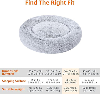 Amazon Basics Donut Pet Bolster Faux Fur Bed for Dog, Grey, 36" x 36"