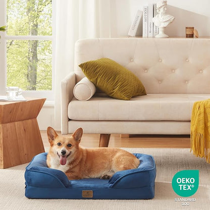 Bedfolks Orthopedic Dog Bed, Waterproof Dog Sofa Bed for Large Dogs, Egg Foam Pet Couch Bed with Removable Washable Cover and Nonslip Bottom, Navy Blue