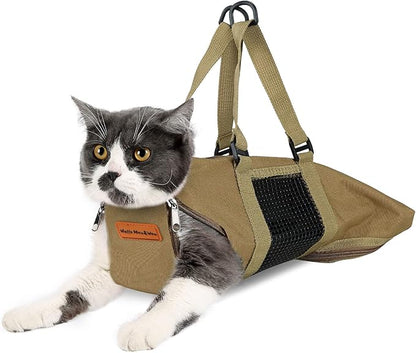 Cinf Cat Nail Clipping Cleaning Grooming Restraint Bag No Scratching Biting for Bathing Nail Trimming Injecting Examining(Tan,M)