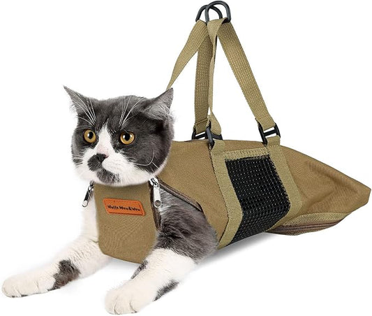 Cinf Cat Nail Clipping Cleaning Grooming Restraint Bag No Scratching Biting for Bathing Nail Trimming Injecting Examining(Tan,M)