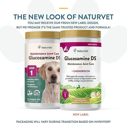 NaturVet – Glucosamine DS - Level 1 Maintenance Care | Preventative Care to Maintain Healthy Cartilage & Joint Function | Enhanced with Glucosamine & Chondroitin | for Dogs & Cats (240 Tablets)