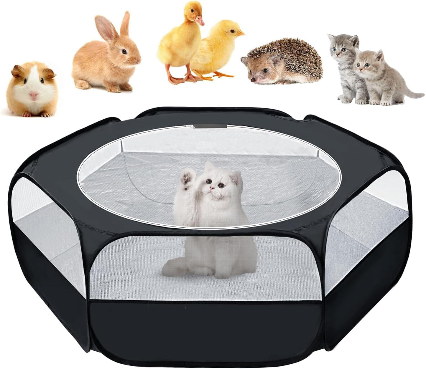 UWE Small Animal Playpen, Chicken Brooder Box with Cover Top, Portable Outdoor Exercise Pet Cage Tent, Waterproof Breathable Pet playpen Indoor for Chick Ktiien Bunny Hamster Guinea Pig, Black