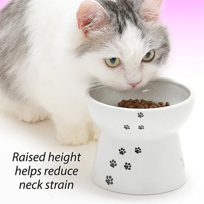Necoichi Raised Cat Food Bowl – Ceramic Elevated Cat Bowl for Whisker & Neck Fatigue, Dishwasher Microwave Safe – Non-Slip & Anti Vomiting Ergonomic Design (Cats, Large)