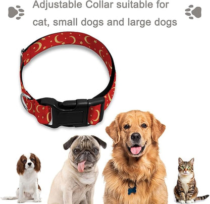 Gold Sun Moon Red Dog Collar Soft Pet Collars for Small Medium Large Breed Dogs Cats Puppy Kitten Terrier