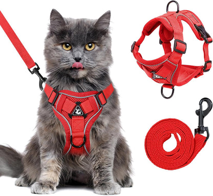 Large Cat Harness and Leash Set for Walking - Escape Proof Adjustable Vest, Reflective Breathable Mesh with 4 Buckles for Big Cats