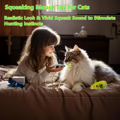 9Pcs Cat Toys, 3X Squeak Mice Catnip Toys for Indoor Cat + 6X Silvervine Chew Stick Dental Chirping Mouse Plush Kitten Stuffed Toy Cleaning Teeth Matatabi Bite Interactive Cat Gifts Kitty Toy
