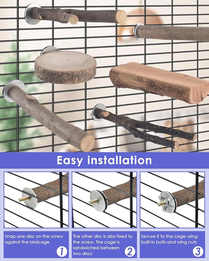 Bissap 10 PCS Bird Chew Toys, Parakeet Natural Wood Parrot Hanging Cage Toy Swing Rope Paw Fork Perch Stand Platform for Small Birds Conure Cockatiel Parrotlet Lovebird Budgie Exercise Training