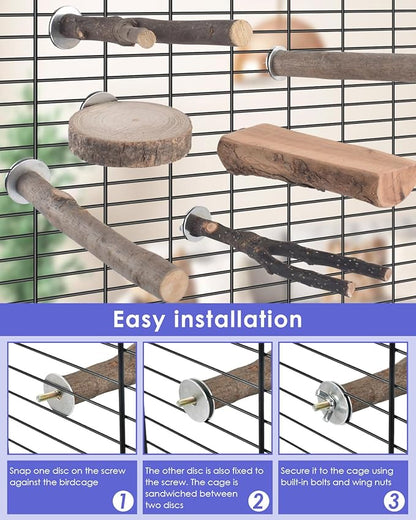 Bissap 10 PCS Bird Chew Toys, Parakeet Natural Wood Parrot Hanging Cage Toy Swing Rope Paw Fork Perch Stand Platform for Small Birds Conure Cockatiel Parrotlet Lovebird Budgie Exercise Training