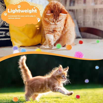 DF DUALFERV 60 Pcs Cat Pom Pom Balls, Interactive Cat Toys, Sparkle Balls for Cats, Extra Large and Fuzzy for Exercise and Entertainment, Multicolor, 1.5 Inch