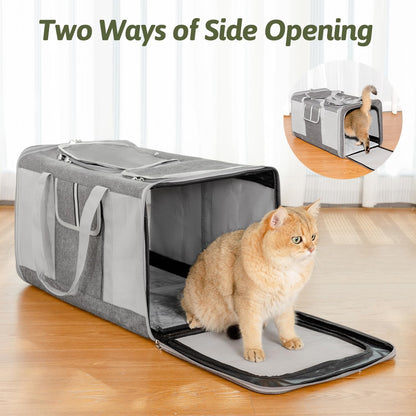 Extra Large Cat Carrier for 2 Cats, 24x14x16in Pet Carriers for Cat and Dog Up to 40lbs, All-Sided Large Mesh Cat Carrier with Great Ventilation, Portable Soft Sided Pet Carriers for Traveling