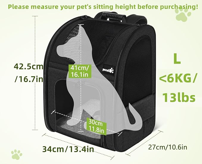 Pecute Cat Carrier Backpacks, Expandable Cat Backpack with Breathable Mesh, Pet Carrier Backpack for Cats Small Dogs Puppies Up to 18 Lbs, Dog Carrier Backpack Great for Travel Hiking Camping Outdoor