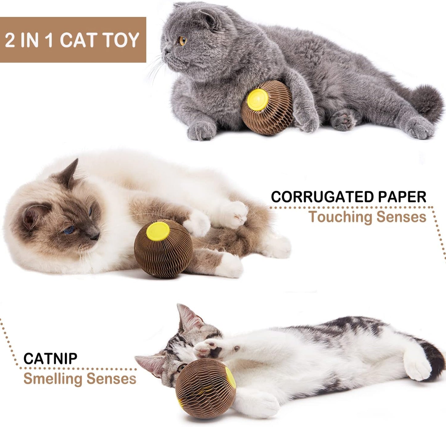 Catnip Ball Toy for Cats Catnip Refillable Scratcher Ball Kitty's Faithful Playmate Reduce Obesity and Loneliness CSB01BR