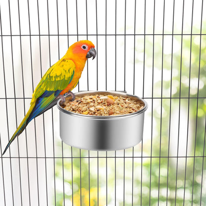 Pet Food Water Bowl with Clamp Holder Stainless Steel Coop Cup Hanging Feeder for Dog Bird Parrot Cat Rabbit (L)