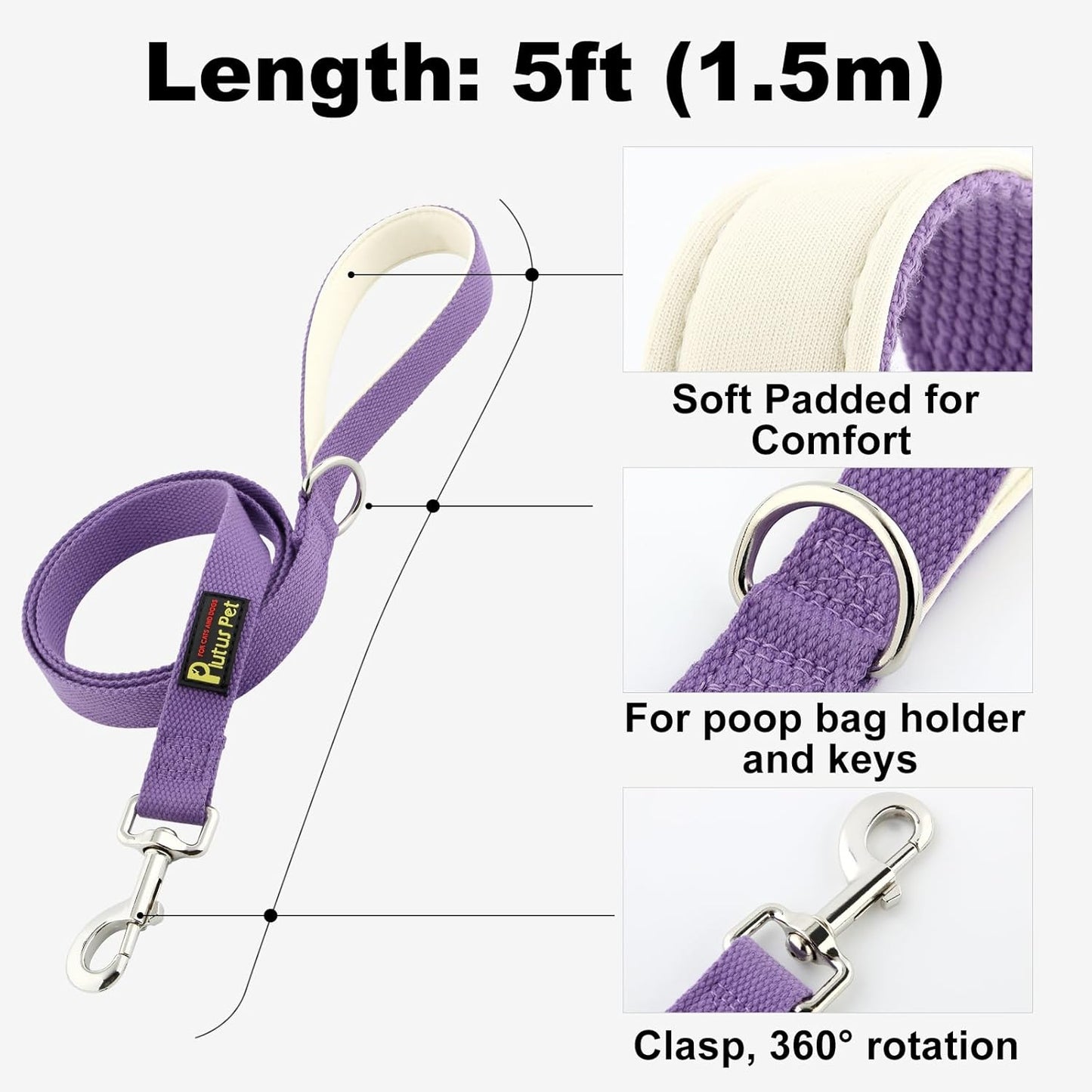 Plutus Pet Cotton Dog Harness and Leash Set, Reflective and Soft Padded, Quick Fit Vest Harness, for Small, Medium and Large Dogs, Medium Purple, XXS