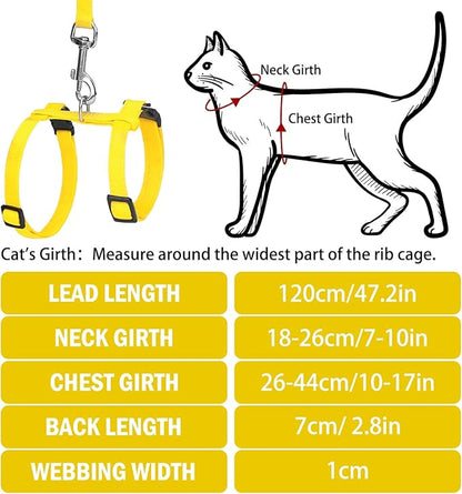 PUPTECK Adjustable Cat Harness and Leash Set Escape Proof Kitten Strap Collar for Walking Travel, Yellow
