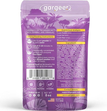 8oz Complete Crested Gecko Food Diet. Premium Mix, Ready to Use Freshly Made Powder. Unique Formula, Developed & Made in The USA. Enjoy! (Tropical + Insects Protein)