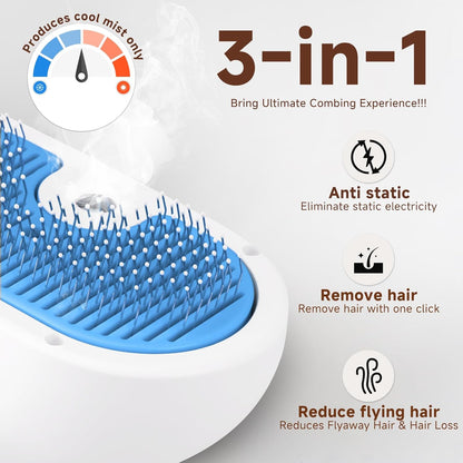 Pet Steam Brush for Dog & Cat - 3-in-1 Steam Grooming Slicker Brush & Undercoat Rake for Shedding - Self Cleaning Spray Comb with Mist for Long & Short Haired Pets - Includes Waterless Shampoo, Blue