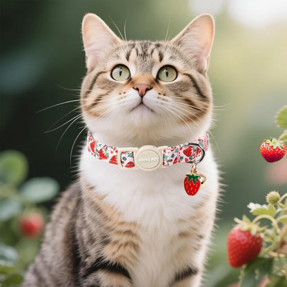 ARING PET 2 Pack Cat Collar-Cute Kitty Collars with Bell & Pendant, Adjustable Floral&Strawberry Kitten Collars with Safety Buckle for Girl and Boy Pets