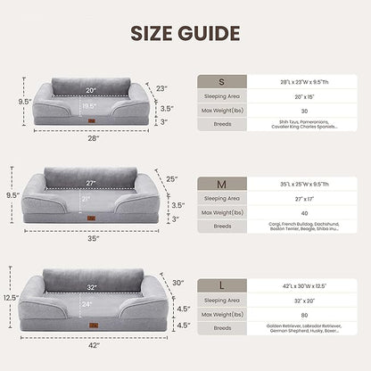 Orthopedic Dog Beds for Medium Size Dogs, Waterproof Egg-Crate Foam Pet Couch Bed with Soft Sides, Non-Slip Dog Sofa with Flannel Removable Washable Cover, 28" Supportive Pet Sofa, Light Grey