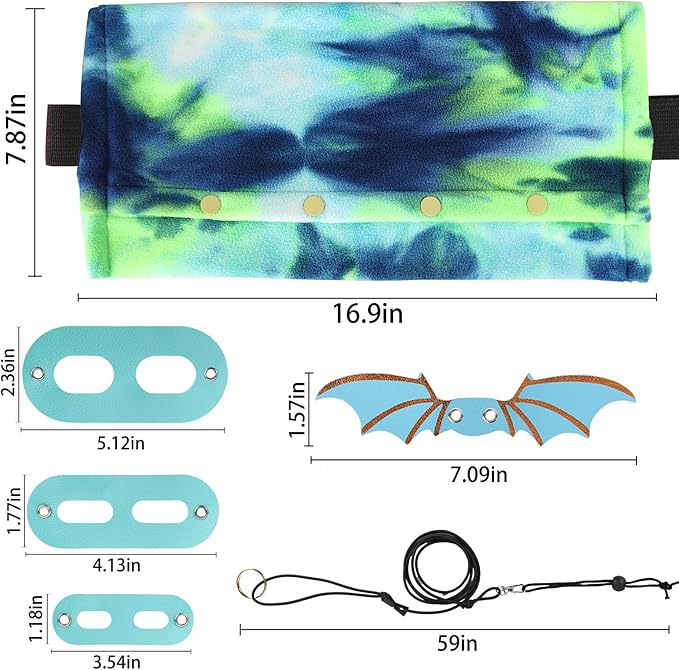 Esmorah Bearded Dragon Carrier and Leash Harness with Wings, Small Animal Sling Carrier and Reptile Carrier, Lizard Adjustable Harness and Sling Bag for Outdoor Travel Walking Rest