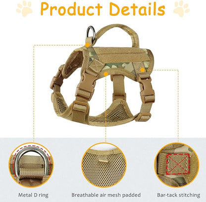 Tactical Cat Harness for Walking, Adjustable Escape Proof Pet Vest for Large Cat,Easy Control Breathable Cat Vest with Handle，Molle Patches (camo Khaki, L)