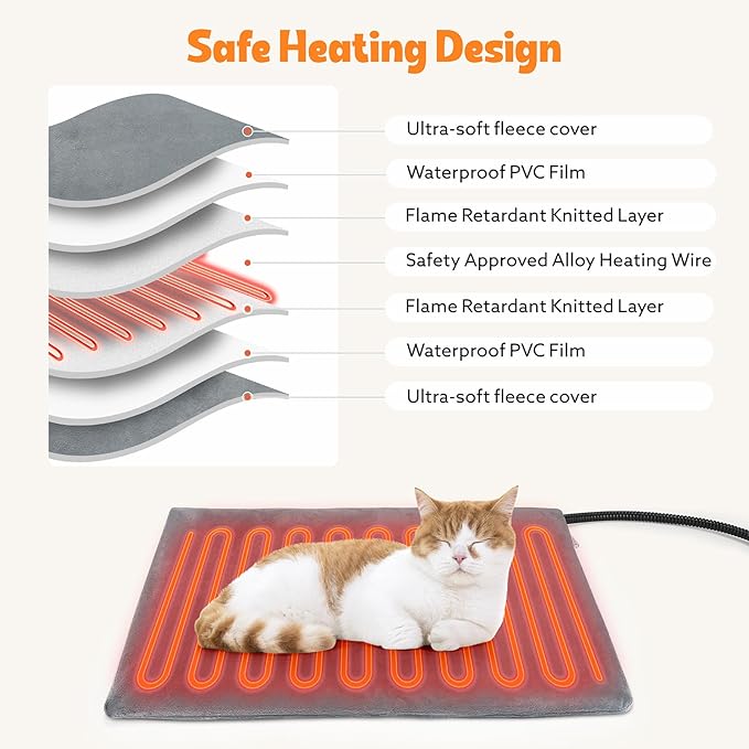 Heated Cat House for Indoor, Large Cat Bed with Heating Pad, Adjustable Temperature & Timing, with Fluffy Ball Hanging and Scratch Pad, Foldable Pet Hideaway for Small Medium and Large Cats（XL）