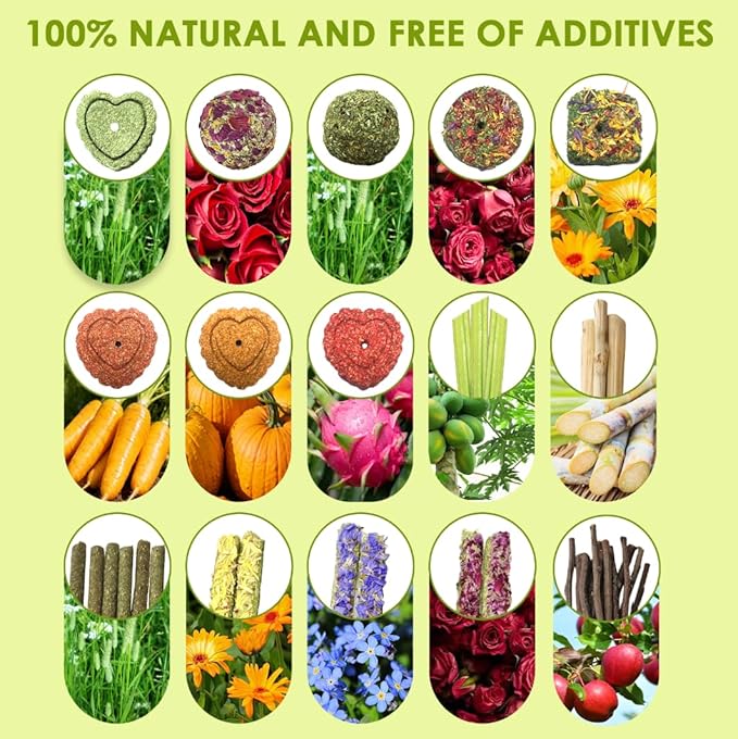 Rabbit Chew Toys,Rabbits Toy for Bunnies Boredom Bunny Toys for Teeth, Timothy Stick, Apple Sticks, Sweet Bamboo, for Guinea Pig, Hamster, Chinchilla, Rat (Red 60pcs DIY Rabbit Toys)