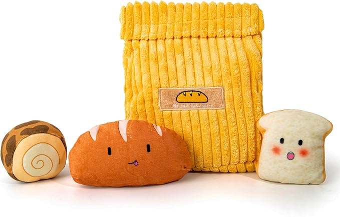 Hollypet Squeaky Dog Toy, Interactive Plush Hide and Seek Dog Toys for Small Medium Sized Dogs and Non-Aggressive Chewers, Puppy Teeth Clean Chew Toys, Bread