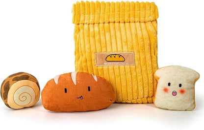 Hollypet Squeaky Dog Toy, Interactive Plush Hide and Seek Dog Toys for Small Medium Sized Dogs and Non-Aggressive Chewers, Puppy Teeth Clean Chew Toys, Bread