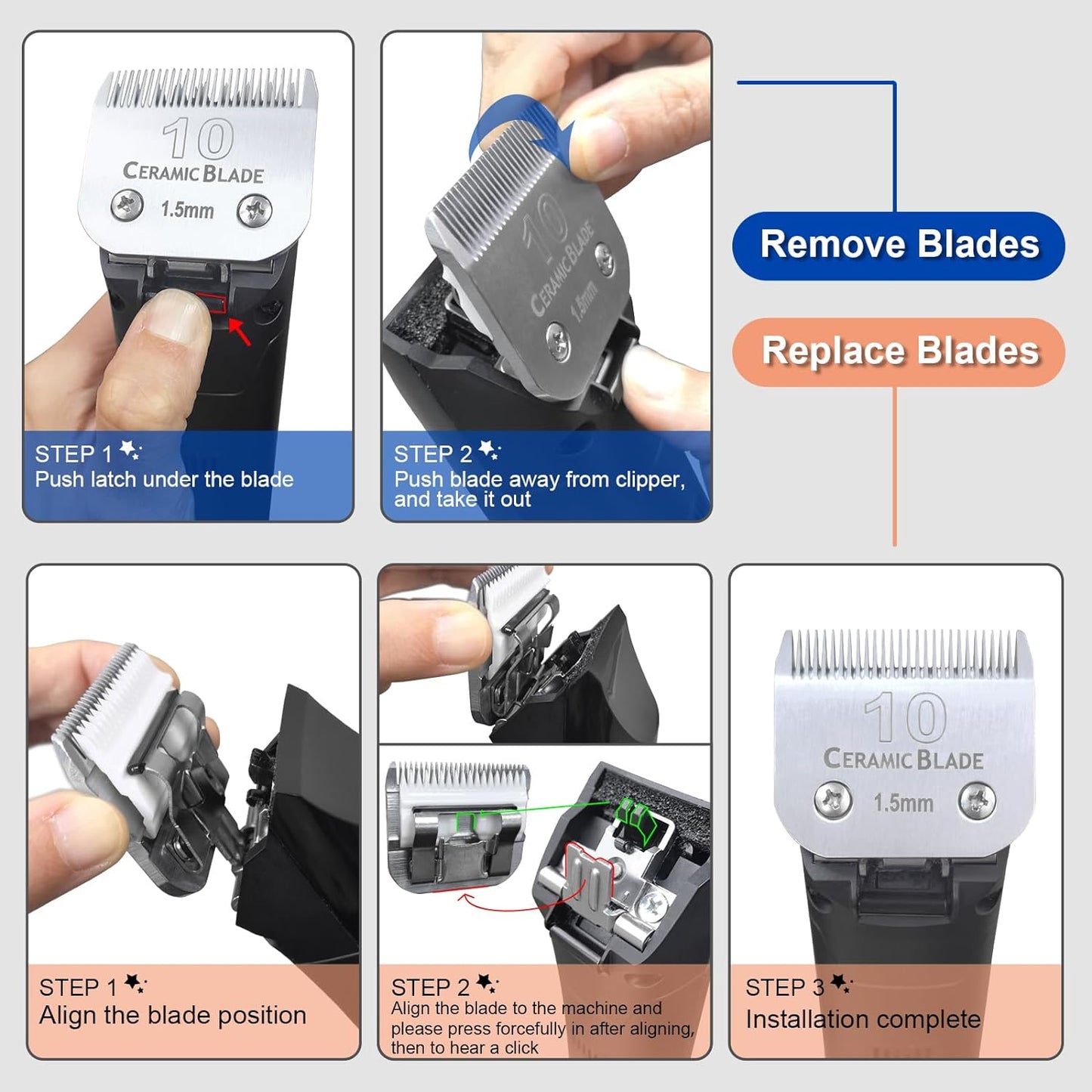 3 Pack 30# Detachable Pet Dog Grooming Ceramic Blades,Compatible with Andis,Oster A5,Wahl KM-10 Series,Size #30 Blade 1/50-Inch 0.5MM Cut Length