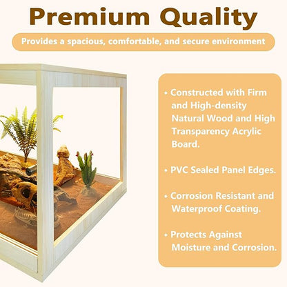 Prolee 81 Gallon Reptile Terrarium Tank 48 Inch Lizard Tank Bearded Dragon Tank with Metal Mesh Roof Door, Snake Tank with Lock Design, 48" Length