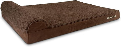 The Dog’s Bed Orthopedic Headrest Dog Bed XXL Brown Plush, Memory Foam, Pain Relief for Arthritis, Hip & Elbow Dysplasia, Post Surgery, Lameness, Waterproof Washable Cover