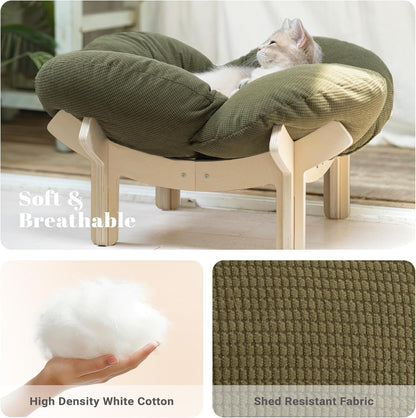 CHEERHOME PETS Elevated Cat Bed Wooden with Cushion Fluffy Pet Couch Sofa for Indoor Cats Raised Kitty Lounge Chair Suitable for Puppy, Cat Furniture(Green)
