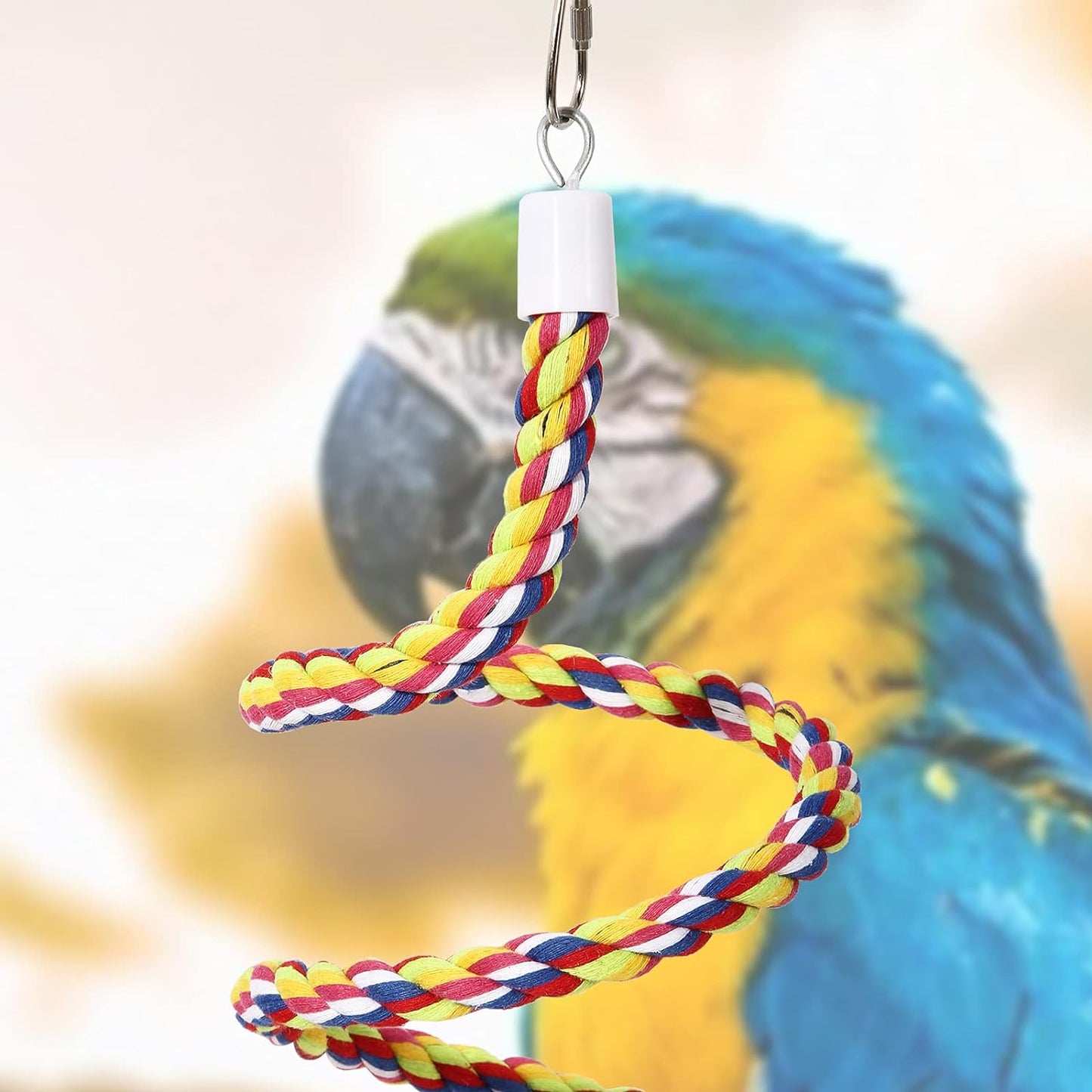 2Pcs 43'' Bird Rope Perches Birdcage Swing Toys 100% Cotton Natural Bird Perch Peck/Chewing with Bell Climbing Standing Bungee Parrot Toys for Small to Regular Size Parrot Cockatiel Birds