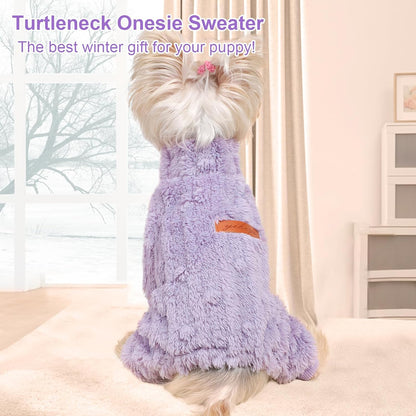 Dog Sweater for Small Dogs, XXS Dog Sweaters Turtleneck Doggie Pajamas Jumpsuits, Small Doggy Clothes Girl Boy, Cold Weather Puppy Onesie Outfits Yorkie Chihuahua Apparel, Purple,XS