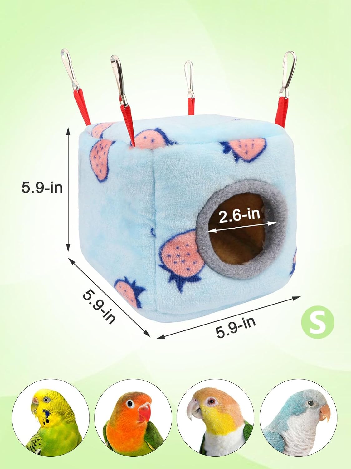 Wontee Bird Nest House Winter Warm Bird Bed for Cage Hanging Hammock Shed Hut for Parrots Budgies Parakeets Caique Senegal Cockatiels Conures (Small-5.9"x5.9"x5.9")